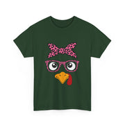 Cute Thanksgiving Turkey Face Leopard Print Glasses Women's T-Shirt