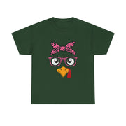 Cute Thanksgiving Turkey Face Leopard Print Glasses Women's T-Shirt