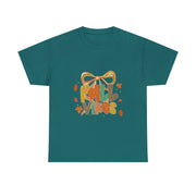 Coquette Bow Fall Vibes Thanksgiving Autumn Leaves T-Shirt - Unisex Apparel
