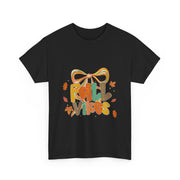 Coquette Bow Fall Vibes Thanksgiving Autumn Leaves T-Shirt - Unisex Apparel