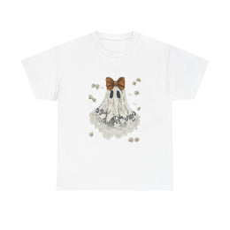 Cute Halloween Ghost T-Shirt with Bow Lace - Spooky Style Unisex Apparel