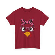 Cute Thanksgiving Turkey Face Leopard Print Glasses Women's T-Shirt