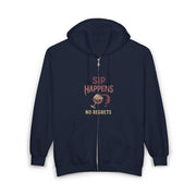 Sip Happens Squad Goals No Regrets Wine Novelty Zip Hoodie - Unisex Apparel