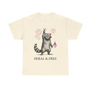 Feral and Free Raccoon T-Shirt – Funny Patriotic 4th of July Tee with Wild Spirit for Independence Day Lovers