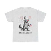 Feral and Free Raccoon T-Shirt – Funny Patriotic 4th of July Tee with Wild Spirit for Independence Day Lovers