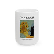 Van Gogh Black Cat Sunflower Mug - Funny Cat Lover Gift