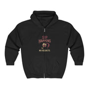 Sip Happens Squad Goals No Regrets Wine Novelty Zip Hoodie - Unisex Apparel