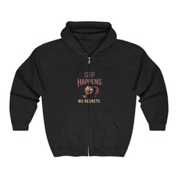 Sip Happens Squad Goals No Regrets Wine Novelty Zip Hoodie - Unisex Apparel
