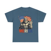 Bigfoot Merica Rock T-Shirt – Patriotic 4th of July Tee with American Flag for Proud USA-Loving Unisex Adults