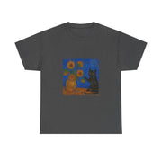 Van Gogh Black Cat Sunflowers T-Shirt - Funny Gift for Cat Parents