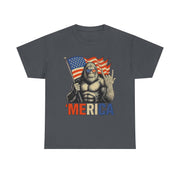 Bigfoot Merica Rock T-Shirt – Patriotic 4th of July Tee with American Flag for Proud USA-Loving Unisex Adults