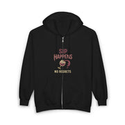 Sip Happens Squad Goals No Regrets Wine Novelty Zip Hoodie - Unisex Apparel