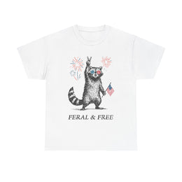 Feral and Free Raccoon T-Shirt – Funny Patriotic 4th of July Tee with Wild Spirit for Independence Day Lovers