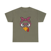 Cute Thanksgiving Turkey Face Leopard Print Glasses Women's T-Shirt