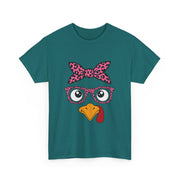 Cute Thanksgiving Turkey Face Leopard Print Glasses Women's T-Shirt