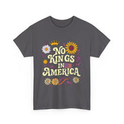 No King in America T-Shirt – Retro 70s Floral Democracy Tee with Patriotic Message for Women Who Value Freedom