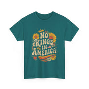 Retro Floral 70s T-Shirt for Women - No King in American Democracy