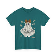 Cute Halloween Ghost T-Shirt with Bow Lace - Spooky Style Unisex Apparel