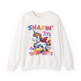 Funny Unicorn Shakin' Tits Takin Shits Adult Humor Sweatshirt Unisex Gift