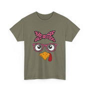 Cute Thanksgiving Turkey Face Leopard Print Glasses Women's T-Shirt