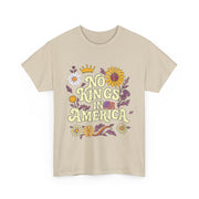 No King in America T-Shirt – Retro 70s Floral Democracy Tee with Patriotic Message for Women Who Value Freedom