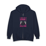 Womens Check Your Boobs Mine Tried to Kill Me Breast Cancer Awareness Zip Hoodie
