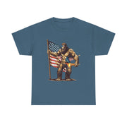 Bigfoot 4th of July T-Shirt – Funny Sasquatch Tee with Fireworks and American Flag for Patriotic Men