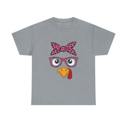 Cute Thanksgiving Turkey Face Leopard Print Glasses Women's T-Shirt