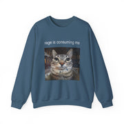 Funny Staring Cat Meme Sweatshirt Rage Is Consuming Me Unisex Gift