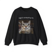 Funny Staring Cat Meme Sweatshirt Rage Is Consuming Me Unisex Gift