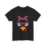 Cute Thanksgiving Turkey Face Leopard Print Glasses Women's T-Shirt