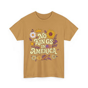 No King in America T-Shirt – Retro 70s Floral Democracy Tee with Patriotic Message for Women Who Value Freedom