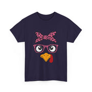 Cute Thanksgiving Turkey Face Leopard Print Glasses Women's T-Shirt