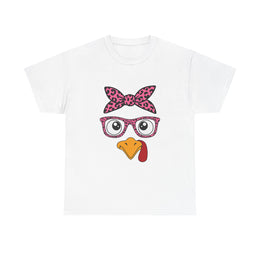 Cute Thanksgiving Turkey Face Leopard Print Glasses Women's T-Shirt