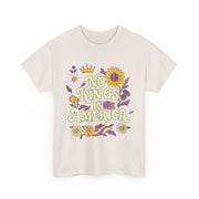 No King in America T-Shirt – Retro 70s Floral Democracy Tee with Patriotic Message for Women Who Value Freedom