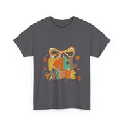 Coquette Bow Fall Vibes Thanksgiving Autumn Leaves T-Shirt - Unisex Apparel