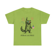 Feral and Free Raccoon T-Shirt – Funny Patriotic 4th of July Tee with Wild Spirit for Independence Day Lovers