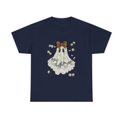 Cute Halloween Ghost T-Shirt with Bow Lace - Spooky Style Unisex Apparel
