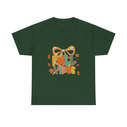 Coquette Bow Fall Vibes Thanksgiving Autumn Leaves T-Shirt - Unisex Apparel