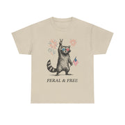 Feral and Free Raccoon T-Shirt – Funny Patriotic 4th of July Tee with Wild Spirit for Independence Day Lovers