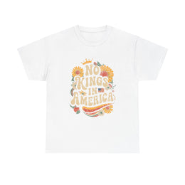 Retro Floral 70s T-Shirt for Women - No King in American Democracy