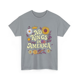 No King in America T-Shirt – Retro 70s Floral Democracy Tee with Patriotic Message for Women Who Value Freedom