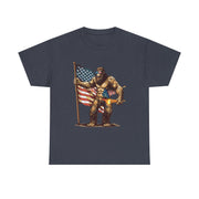 Bigfoot 4th of July T-Shirt – Funny Sasquatch Tee with Fireworks and American Flag for Patriotic Men