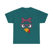 Cute Thanksgiving Turkey Face Leopard Print Glasses Women's T-Shirt