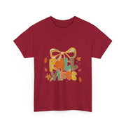 Coquette Bow Fall Vibes Thanksgiving Autumn Leaves T-Shirt - Unisex Apparel