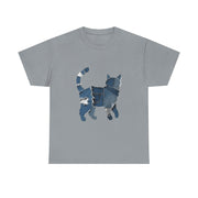 Retro Funny Denim Patch Cat T-Shirt - Unisex Apparel