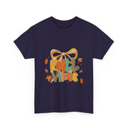 Coquette Bow Fall Vibes Thanksgiving Autumn Leaves T-Shirt - Unisex Apparel
