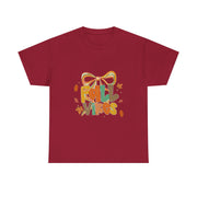 Coquette Bow Fall Vibes Thanksgiving Autumn Leaves T-Shirt - Unisex Apparel