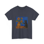Van Gogh Black Cat Sunflowers T-Shirt - Funny Gift for Cat Parents
