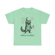Feral and Free Raccoon T-Shirt – Funny Patriotic 4th of July Tee with Wild Spirit for Independence Day Lovers